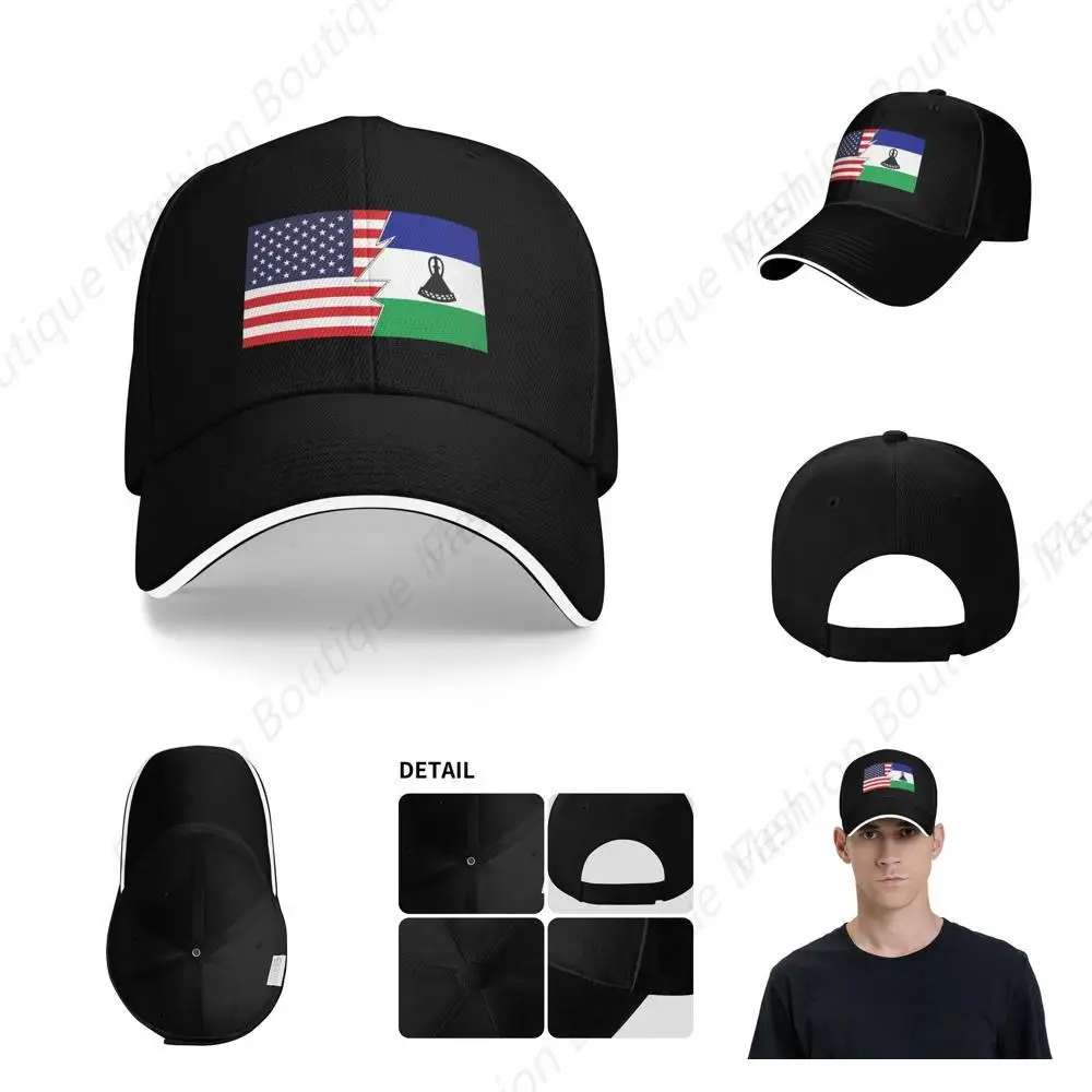 

Hot-Selling Flag Of Lesotho And America Hat Cowboy Sandwich Peaked Caps Trucker Hat Unisex Outdoor Sport Travel Sun Visor