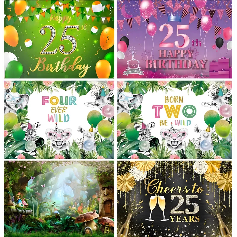 

Happy 25th Birthday Party Decoration Digital Photography Backdrops Kids Childen Colorful Balloons Photo Studio Background AY-06