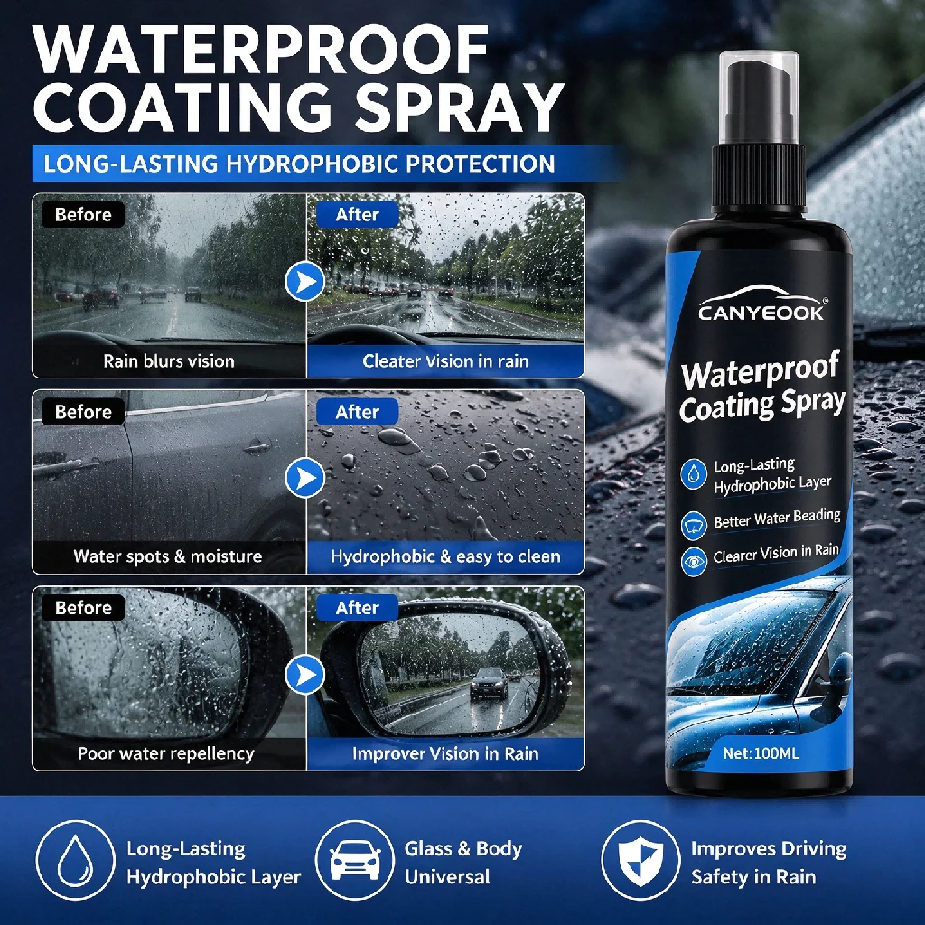 CANYEOOK Car Coating Spray Waterproof Hydrophobic Protection Improve Rain Vision Keep Paint & Glass Away From Water Stains