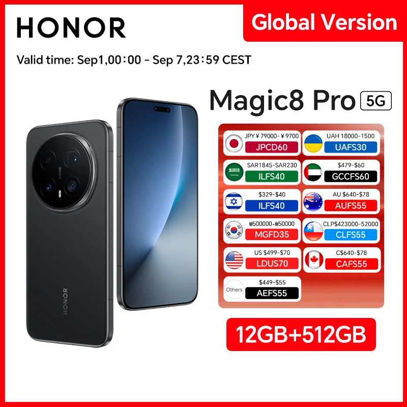 Global Version HONOR Magic8 Pro 12GB+512GB 5G 6.71'' 120Hz OLED Display 200MP Cameras 7100mAh 100W SuperCharge Dual SIM NFC eSIM