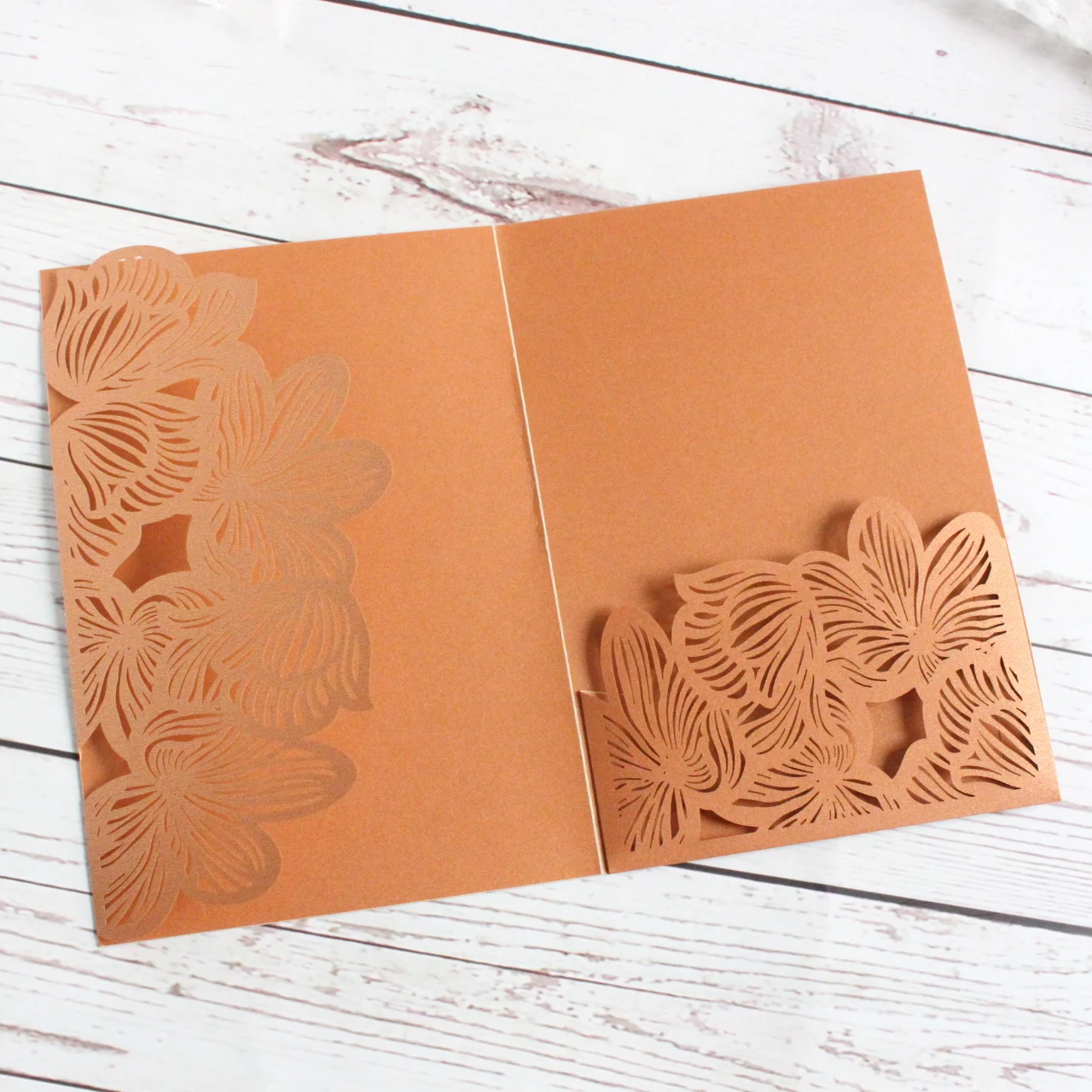 Ivory Invitations for Wedding, Birthday, Engagement Greeting Cards, Flower Laser Cut Pocket Paper Invite, Custom Supply