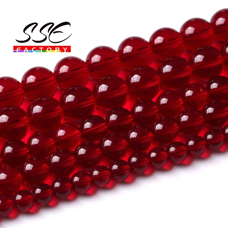 Garnet Glass Crystal Beads Wholesale Red Glass Round Loose Stone Beads For Jewelry Making DIY Bracelet Necklaces Accessories 15\