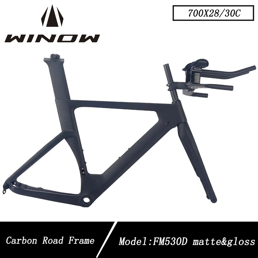 Carbon Bicycle Frame, Disc Brake, Triathlon Bike Frame, Includes TT Bar Fork Seatpost Stem, Internal Cable, S, M, L, XL