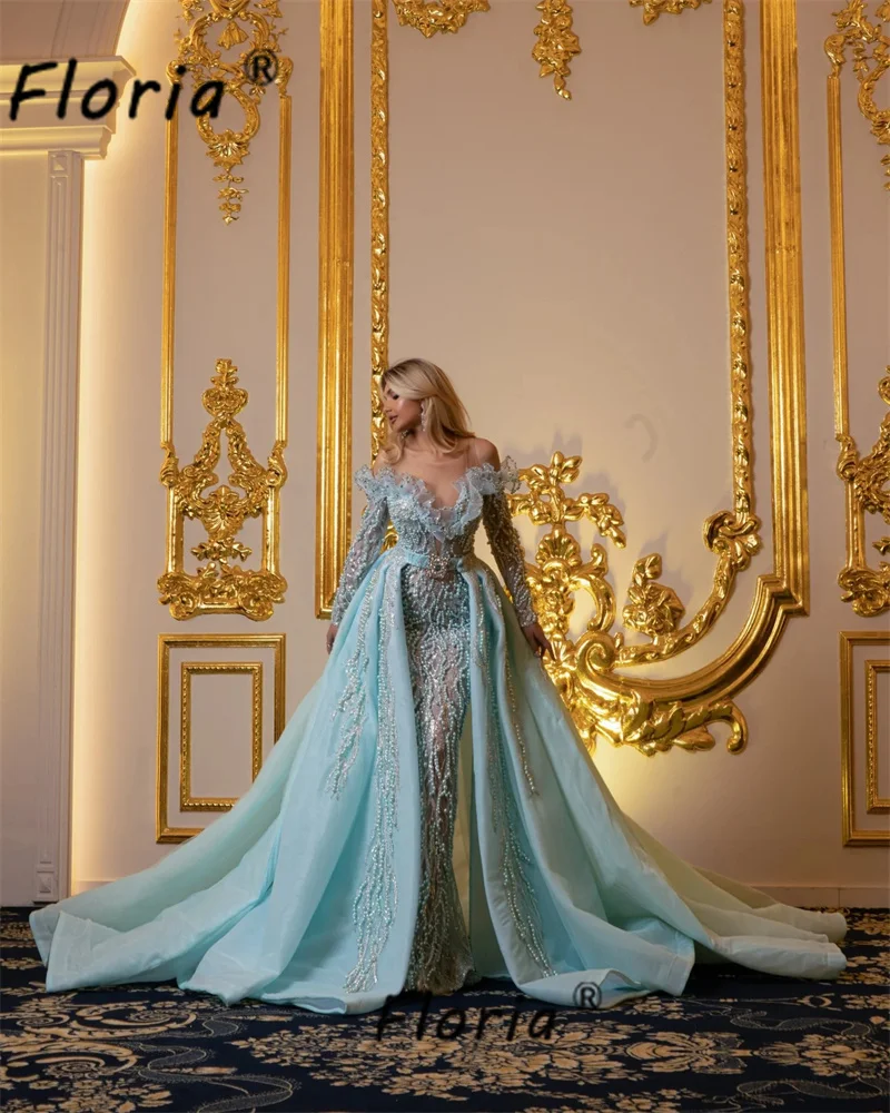 Robe de mariée perlée avec poignées, perles glamour, traîne amovible, dentelle princesse, sirène, tapis rouge, soirée, quoi que ce soit pour la fête de cérémonie