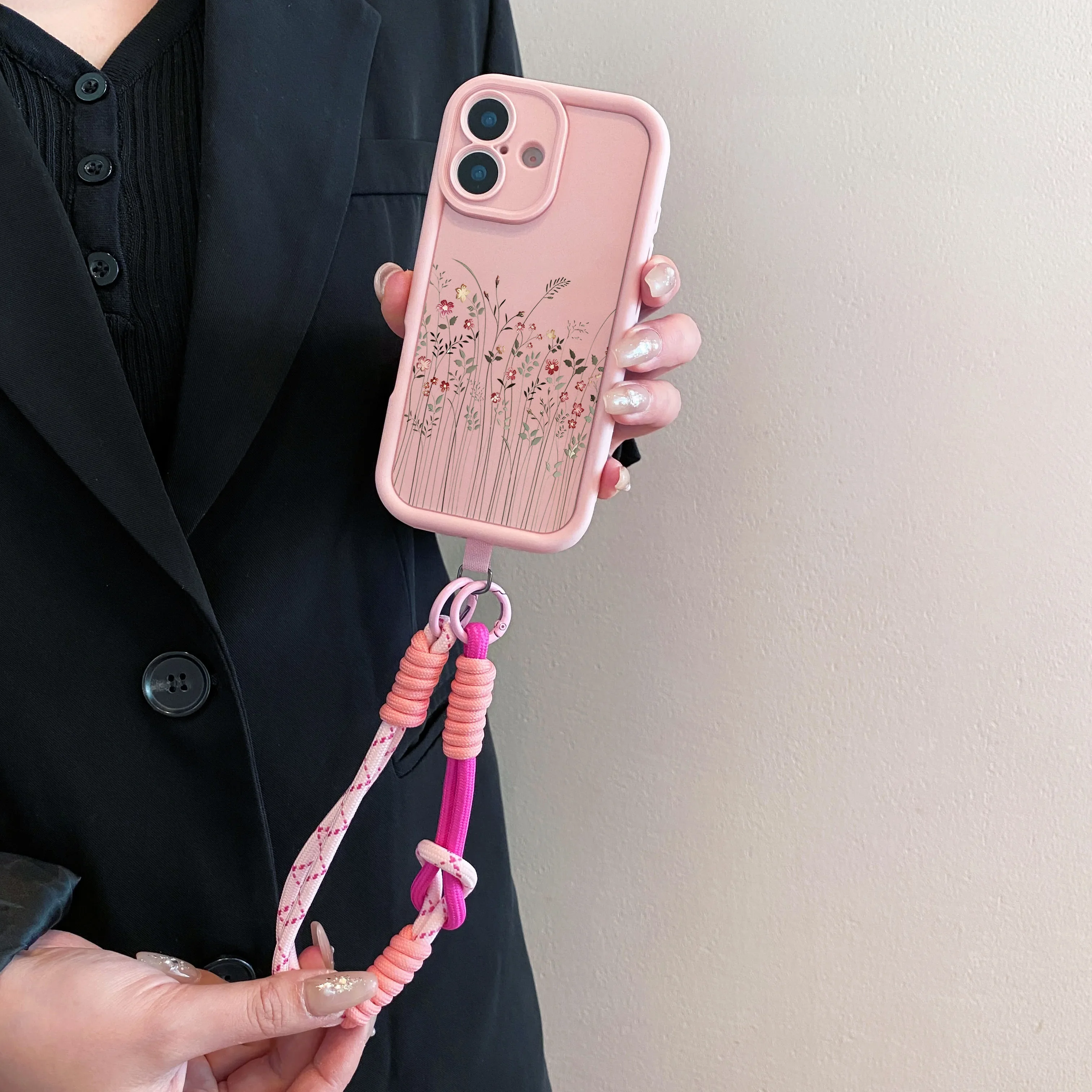 Cxd5Lavender Flower Custodia con cordino a tracolla per IPhone16 15 14 13 12 11 17 Pro MAX XS Max XR 7 8 Plus Catena da polso Copertura con corda lunga
