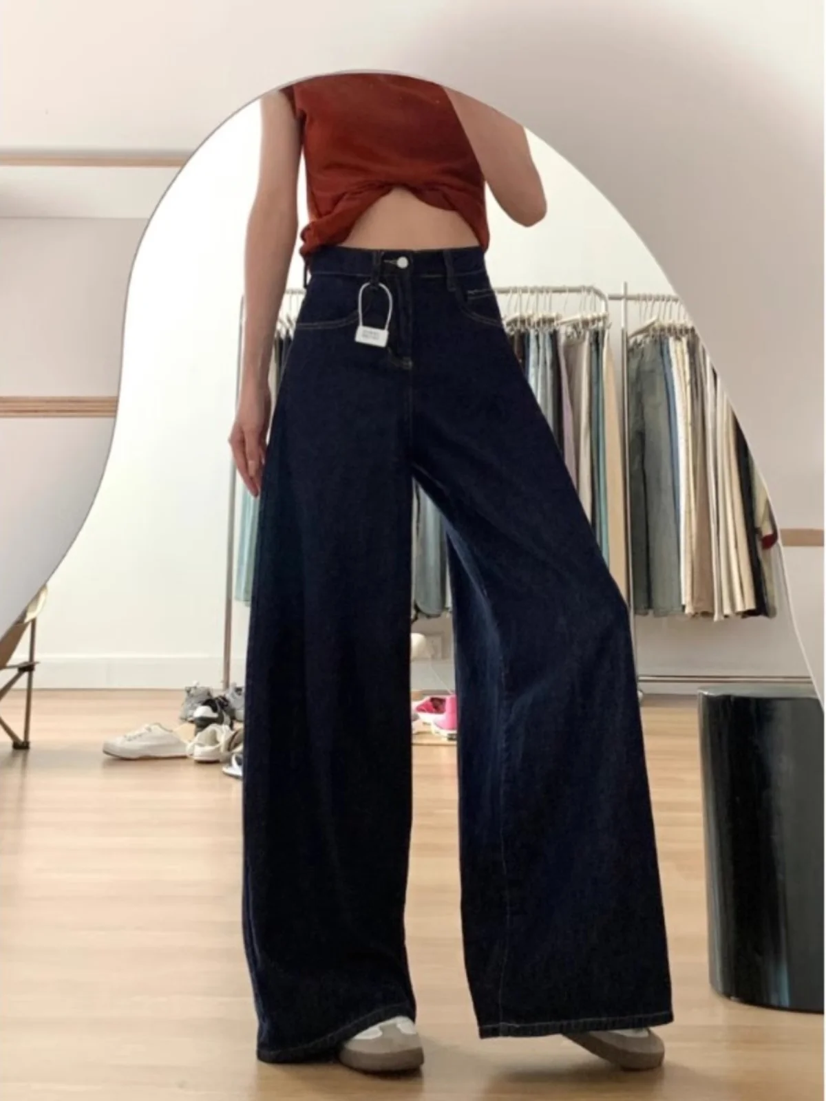 

High Waist Wide Leg Jeans Women's Loose Fitting Floor Length Pear Shape Body Slimming Trousers Autumn New Style Deep Color