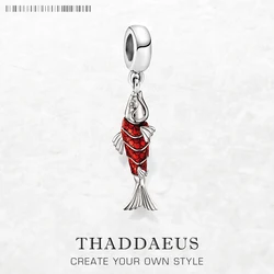 Red Fish Charm Pendant 925 Sterling Silver New DIY Jewelry Lucky Accessories for Women Men