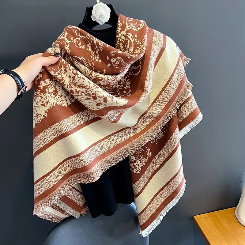 Winter 6 Colors Double Sided Color Scarf Women's Classic Soft Keep Warm Cashmere Scarf Warm Shawl 2024 New