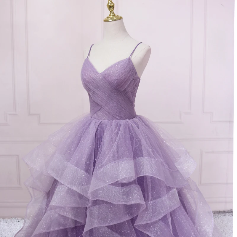 New Purple Sequined Evening Dresses Luxury Robe De Soiree V-neck Party Dress Elegant Spaghetti Strap Prom Dress Plus Size