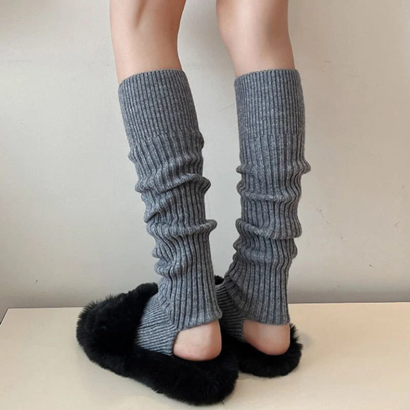 Calzini spessi per la protezione del piede autunno inverno Calzini lunghi tinta unita per le donne Caldi calzini lunghi lavorati a maglia Lolita sopra il piede