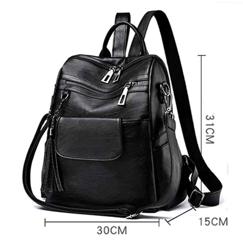 PU Leather Fashion Women Backpacks Casual Tassel Bags High Quality Female Shoulder Bag Large Capacity Girls School Backpack