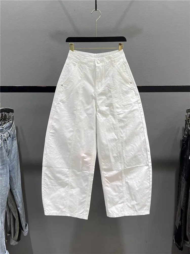 American Style High Waist Loose Casual Pants Women's White Curved Knife Banana Pants Summer New Fashion Slimming Wide Leg Pants