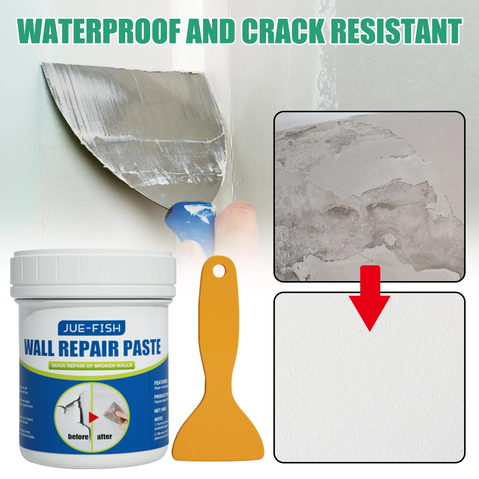 Waterproof Wall Repair Paste with Spatula No-Mixing Formula Multi Purpose Quick Dry Fix Wall Hole & Crack Home Restoration Tool