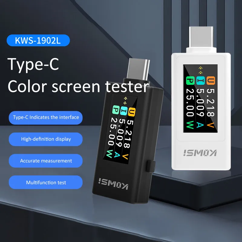 KWS-1902L NEW Type-C Current & Voltage Monitor 4-30V 0-8A Power Meter Tester  Digital Colour Screen Meter with Power Off Storage