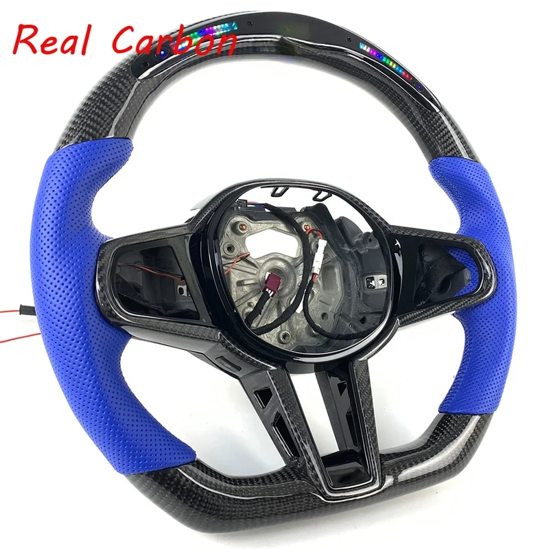 For BMW 3 4 Series G20 G21 G22 G23 G26 G30 G32 Custom Carbon Fiber Blue Leather LED Steering Wheel