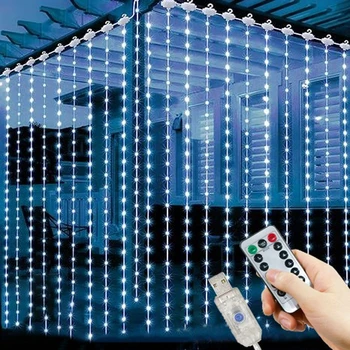 3M 4M 6M في الهواء الطلق عطلة ضوء الطرف الديكور 8 وضع الزفاف الجنية ضوء USB LED الستار سلسلة أضواء غرفة نوم عيد الميلاد ضوء