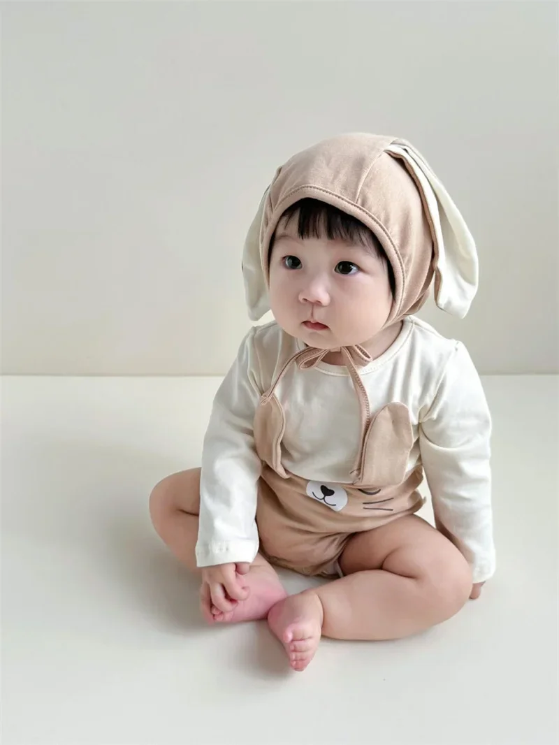 Newborn Baby Girls Clothes Bodysuits Romper Kawaii Bunny Modeling Toddler Jumpsuits Baby Onesie Long Sleeve With Hat Ropa Bebe