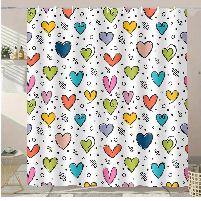 

Colored heart washable Dirt-Resistant Shower Curtain Shower Head waterproof Polyester Bath Curtain For Home Decor Accessories
