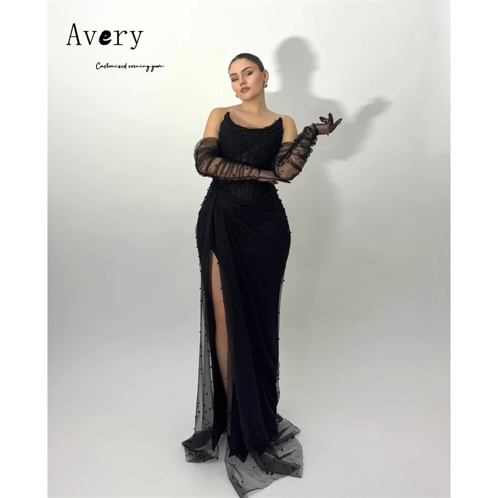 

Avery Customized Black Fishtail Side Slit Off the Shoulder Elegant Dress Luxury Wedding Guest Women's Evening Dress Dresses Prom