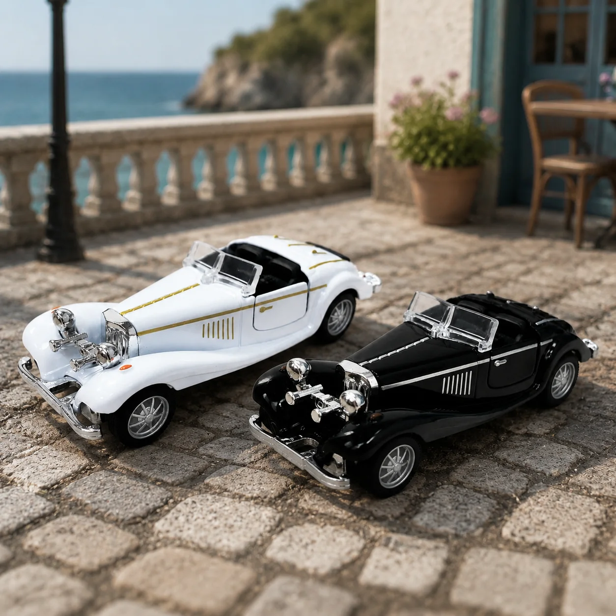 (Corrugated Box) 1/38 Scale, Vintage Convertible Roadster Style Toy Car, Powerful Spring, Metal Casting, Boy's Toy, Best Gifts