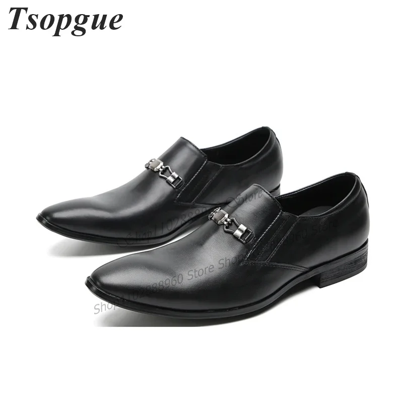 Black Matte Leather Metal Buckle Decor Men Shoes Men's Pumps Slip-On Runway Casual Party Shoes 2023 Fashionable Zapatillas Mujer