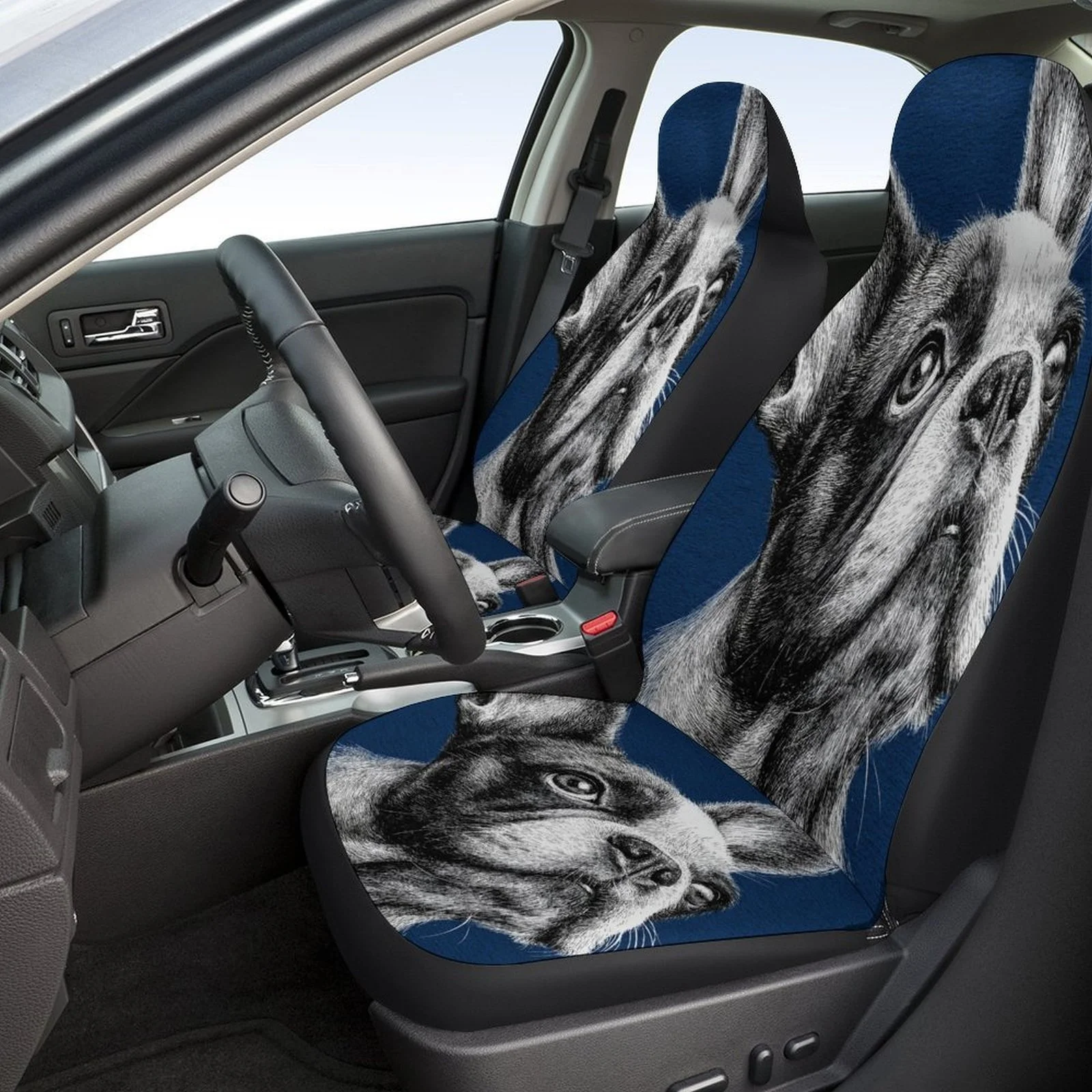 French Bulldog Portrait Designed Car Seat Cover Set For Most Cars, Trendy Novelty High-quality Car Seat Protector Covers Full Se