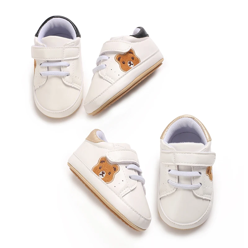 0-18 Months Old New Baby Sports Shoes With Teddy Bear Pattern Leather Breathable And Anti Drop Rubber Sole Baby Shoes