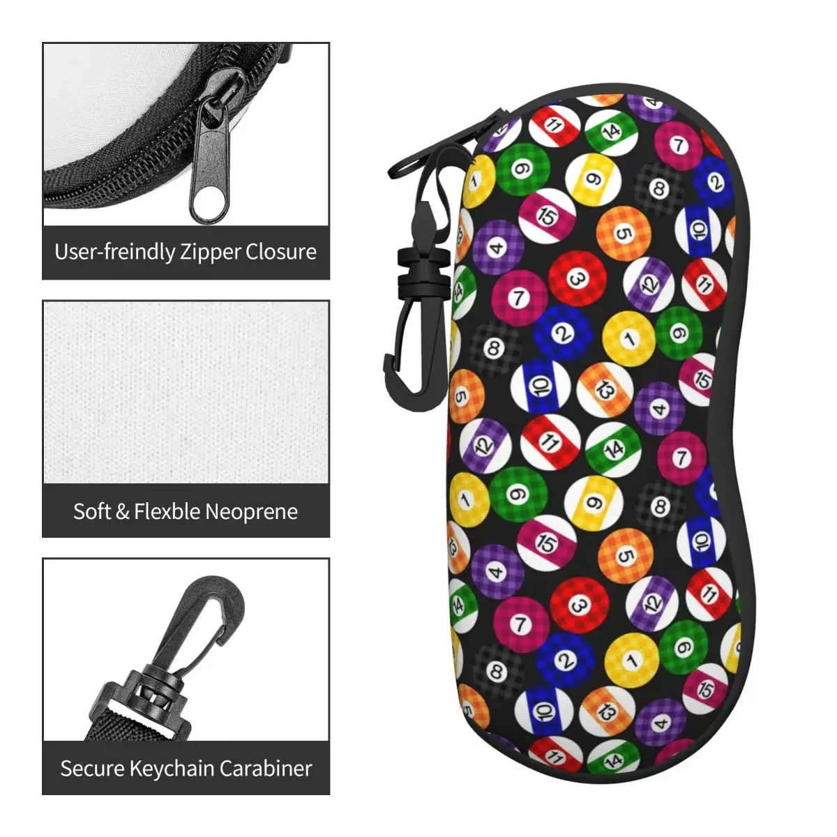 Fun Ball Print astuccio per occhiali verticale biliardo a scacchi originale maschio femmina occhiali da sole custodia da viaggio morbido accessorio per occhiali