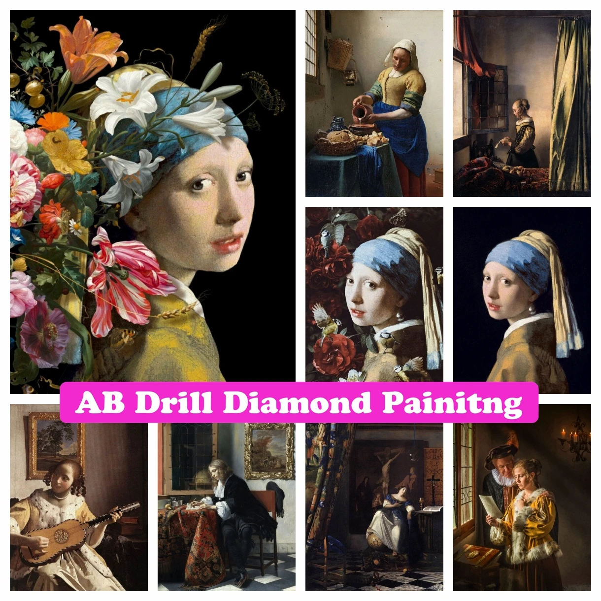 Johannes Vermeer AB Drills Diamond Painting Milkmaid Het Meisje Met De Parel Cross Stitch Haft Mozaika Obraz Home Decor