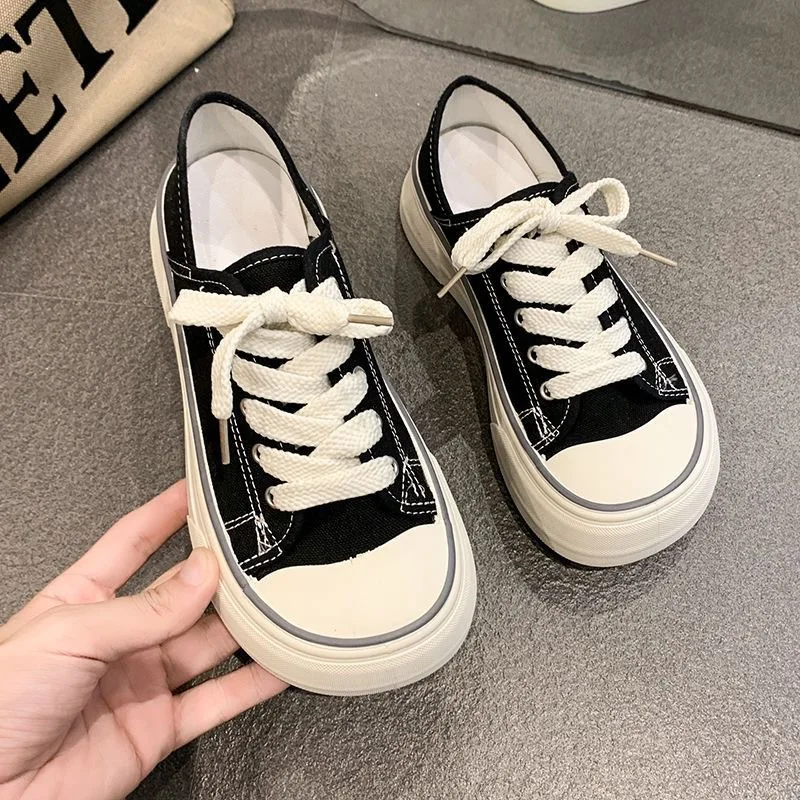 

New Spring/summer/fall New Thick Giant Round Toe Canvas Sneakers Shoes , Suitable for Casual Canvas Shoes for Female Students