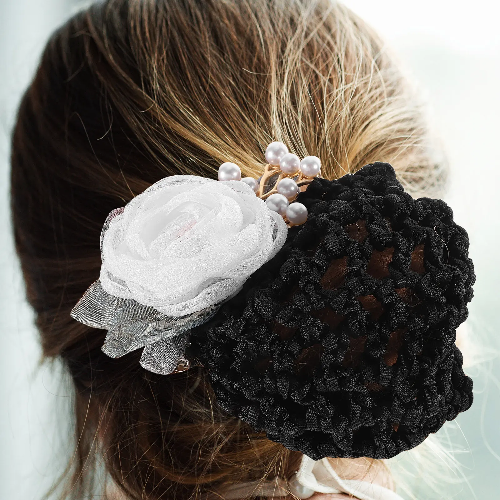 

2Pcs Flower Hair Bun Covers Hairnet Clips for Women Banks Stewardess Hotels Hair Accessories Bun Net Hairnets for Dance Buns