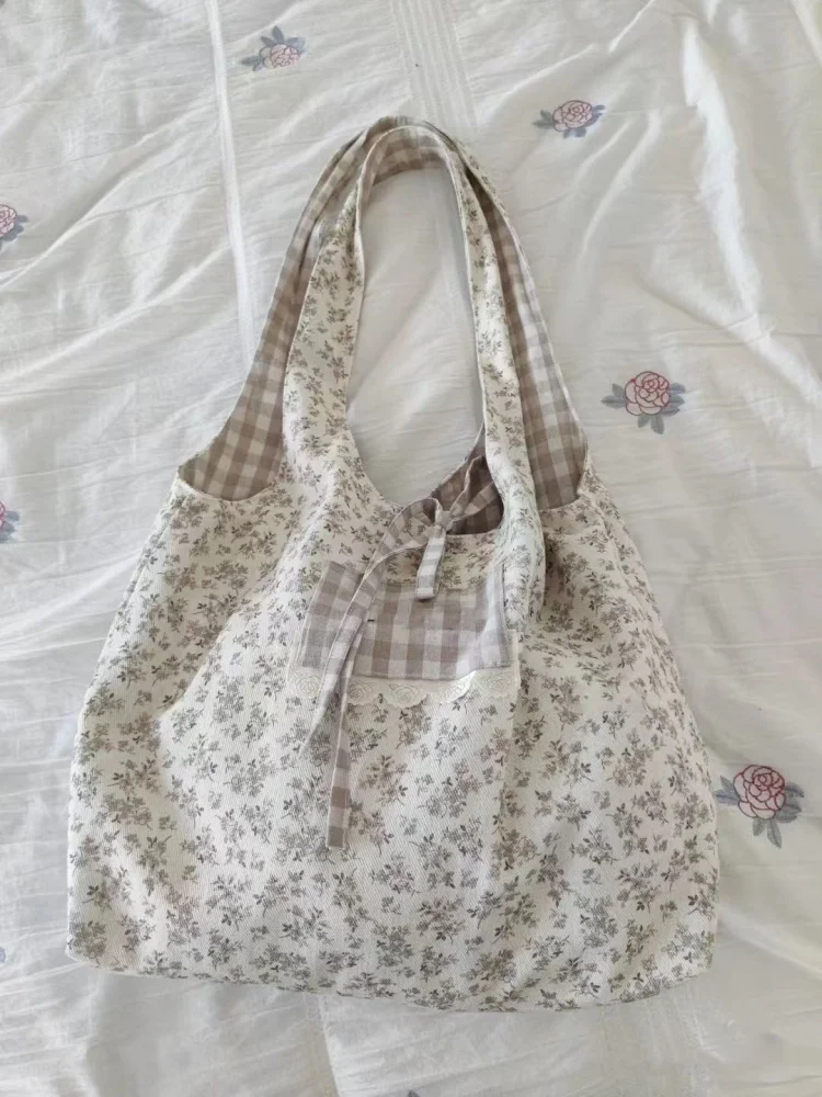 Sac fourre-tout à imprimé de fleurs douces pour femmes, sac sous les bras, sacs à main de shopping décontractés, tout match, sacs initiés féminins, mode