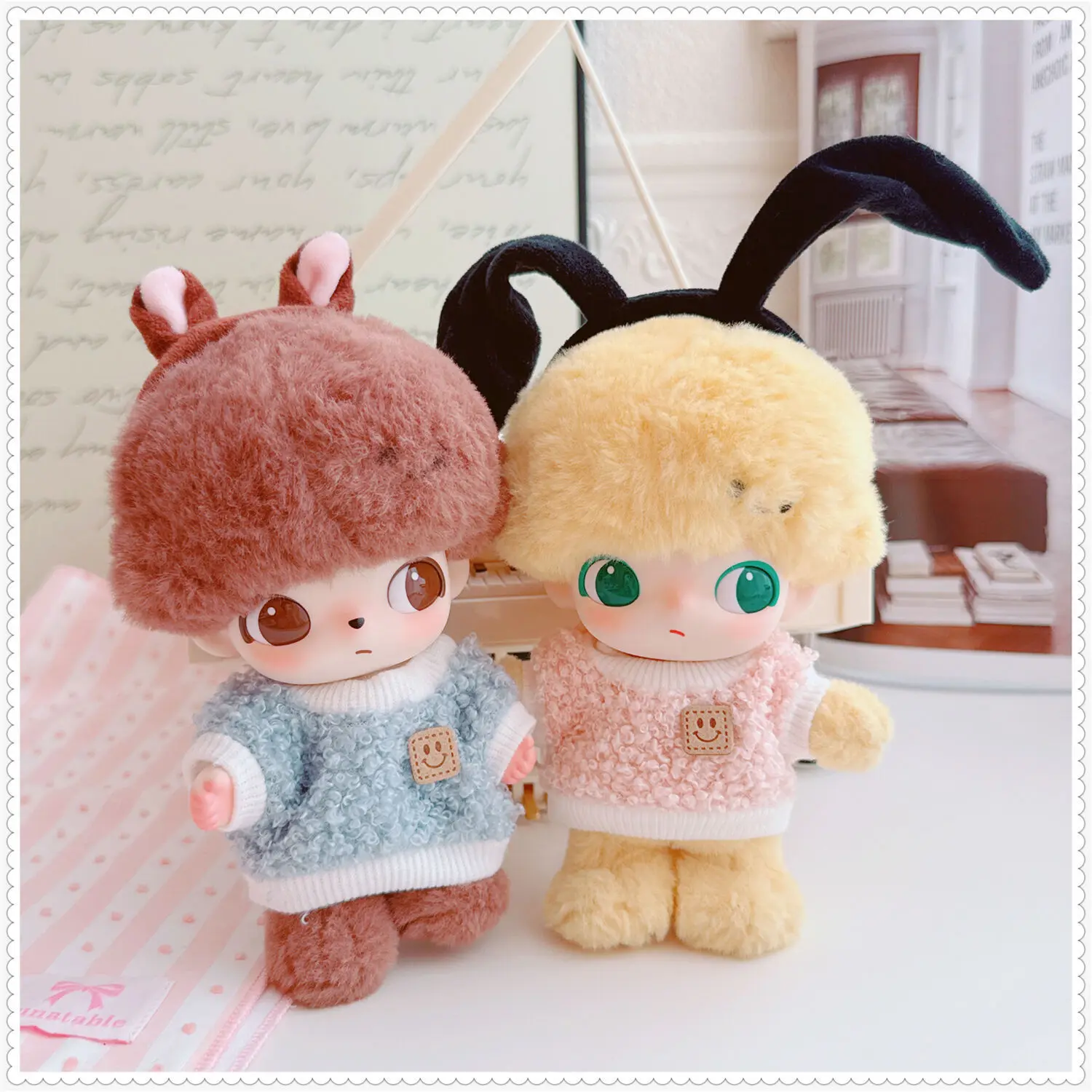 

Милая мини-кукла-идол, одежда 10-17 см, кавайная пушистая мягкая бежевая толстовка с капюшоном, плюшевая кукла, аксессуары, игрушки для девочек, фанаты, подарки