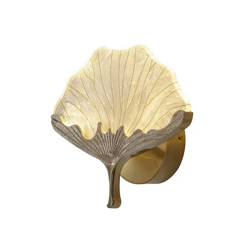 Ginkgo Leaf Wall Lamp Master Bedroom New Light Luxury High End Living Room Wall Lamp Bedside New Chinese Style Enamel Color