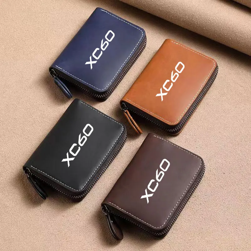 Leather Men Credit Card Holder Zipper Wallet Casual Business Holder Bag For Volvo XC60 car accesorios