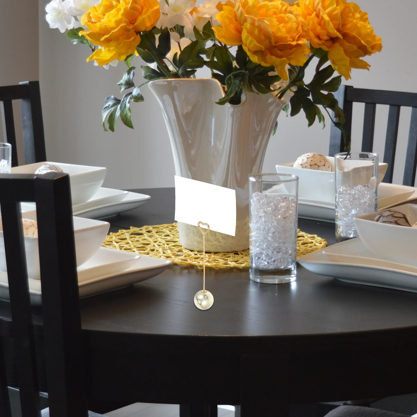 

Heart Shaped Desk Card Holder with Round Ball for Table Numbers Menus Notes Weddings Banquets Romantic Occasions Memo Holder