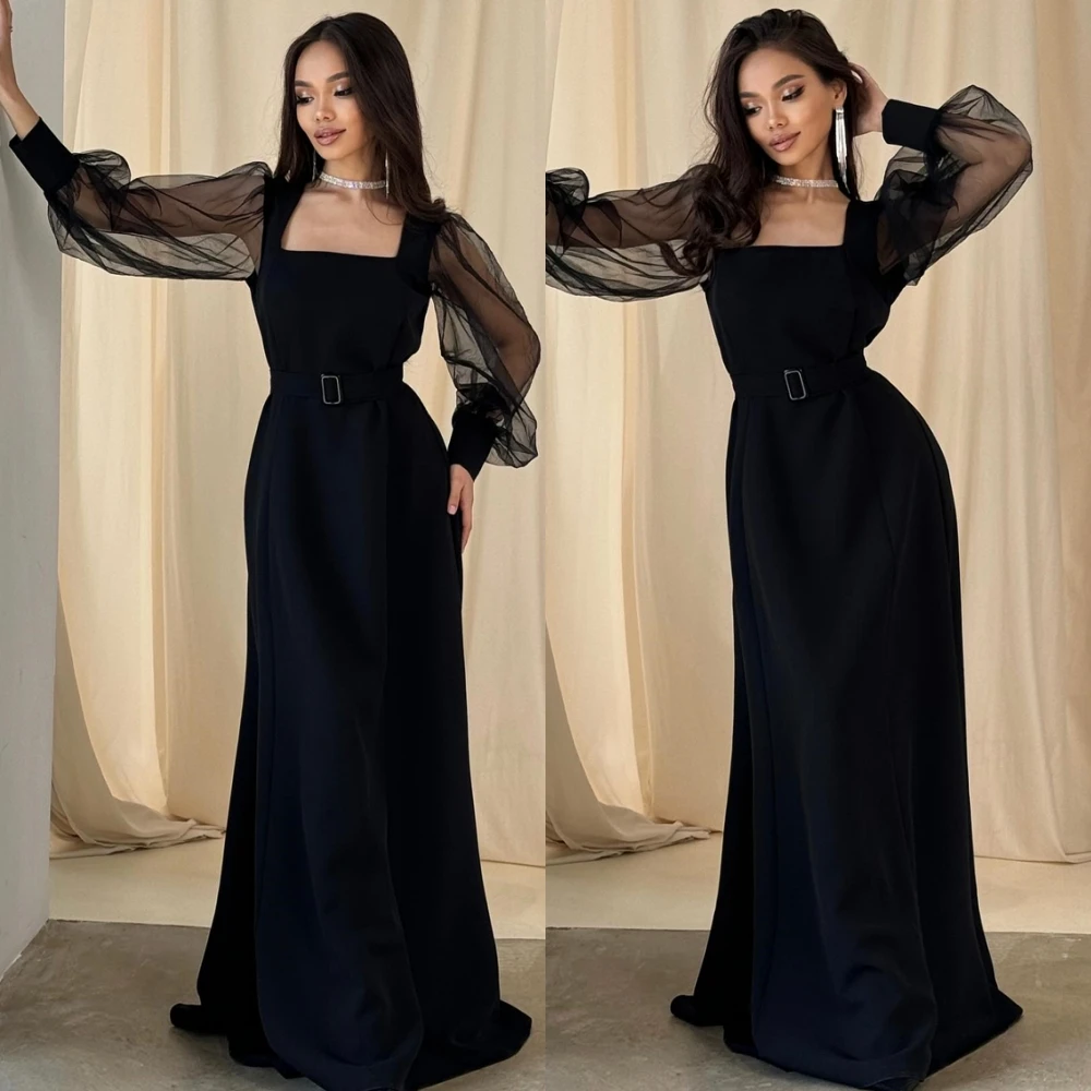 

Customized Square Collar Long Sleeves Jersey Straight Evening Dress Elegant Party Dresses Temperament Special Occasion Gowns