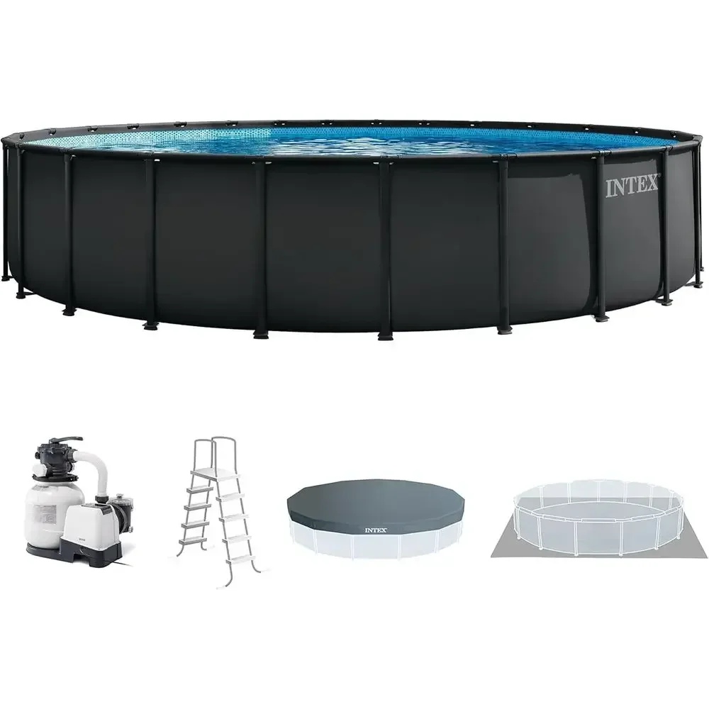 Round 24 ft x 52 in Above Ground Swimming Pool Set with Steel Frame, 2100 GPH Sand Filter Pump, Ladder, Cover, and Ground Cloth