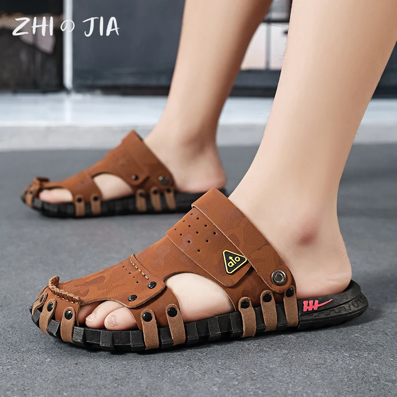 Casual Slippers Breathable Large Men's Beach Sandals Summer Hole Shoes Anti slip Wear resistant Water Quick drying Shoes