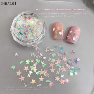 〔HBA16〕1Box Mini Sparkling Star Love Butterfly Colorful Nail Glitter Sparkling Nail Charm Nail Decoration DIY Accessories