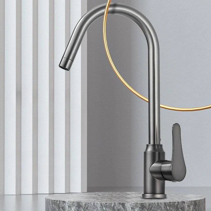 Single Hole 360 Degree Rotation Vertical Curved Hot Cold Water Mixer Tap Kitchen Sink Stainless Steel Faucet With Hose