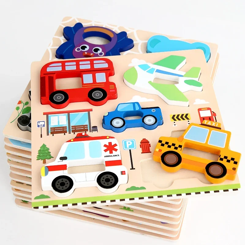 만화 동물 패턴 퍼즐 보드 게임 몬테소리 3D 나무 퍼즐 어린이 교육용 학습 장난감 선물