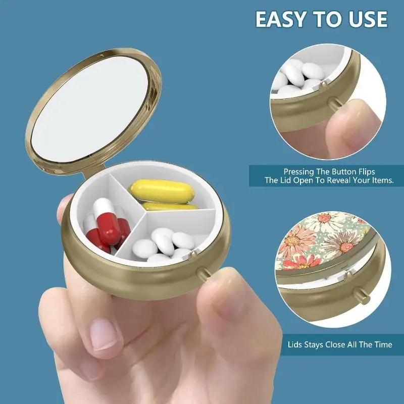Portable Pocket Pill Case with Mirror Lightweight Compact Pill Organizer for Purse Travel Vacation Medicine Storage Holder