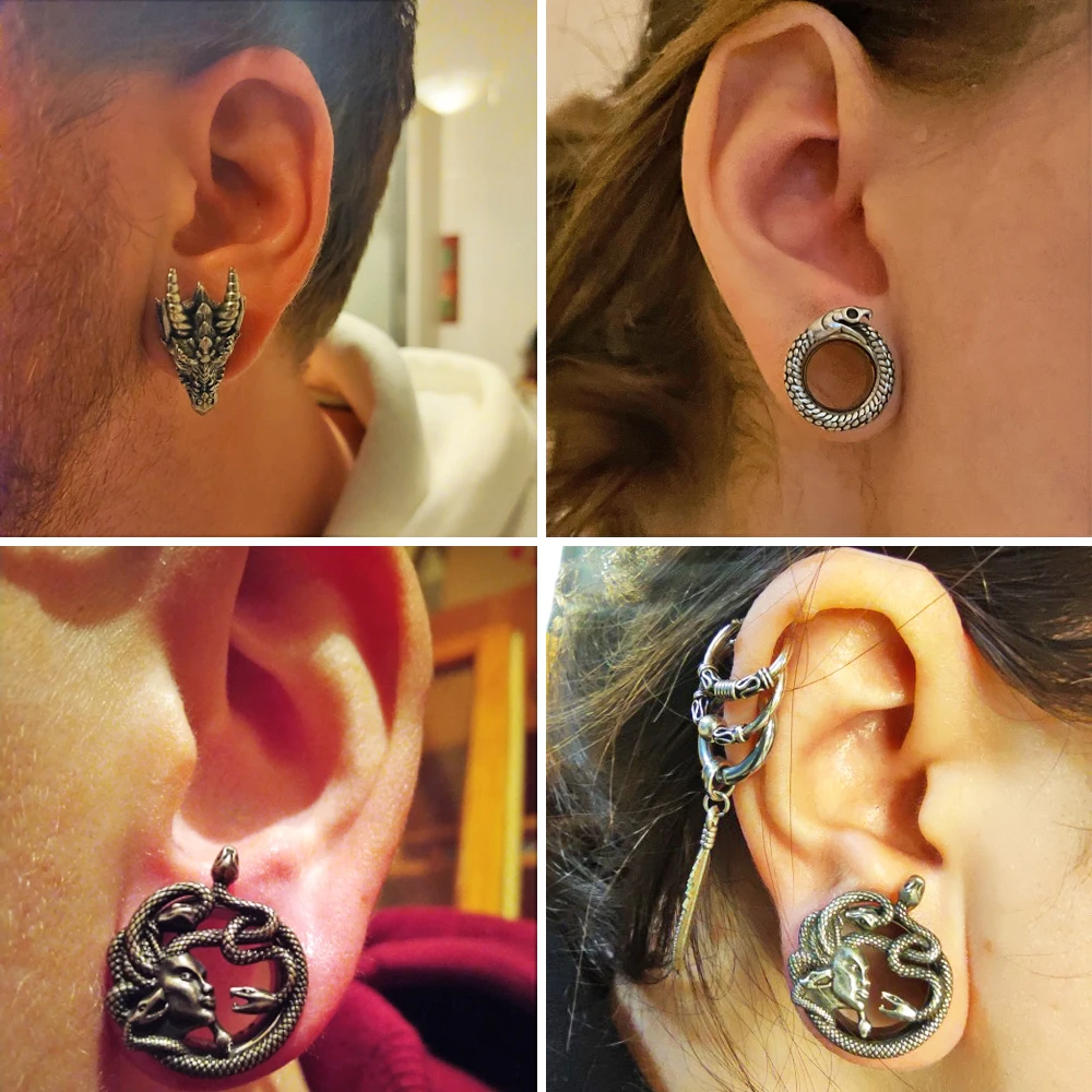 Pair Top Quality Dragon Ear Tunnels Plugs Expander Gauges Snake Stretcher Earrings Screw Stainless Steel Piercing Body Jewelry