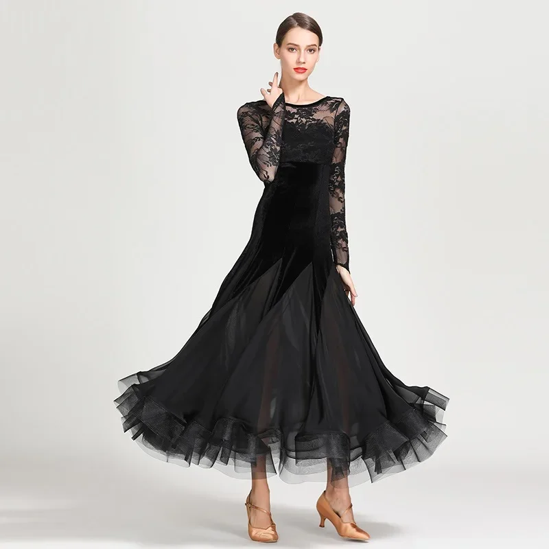 Spitze Samt Nähte Fischschwanz Frauen Standard Ballsaal Kleid Spanisch Tanz Kostüme Flamenco Walzer Kleid Elegante Party Kleid