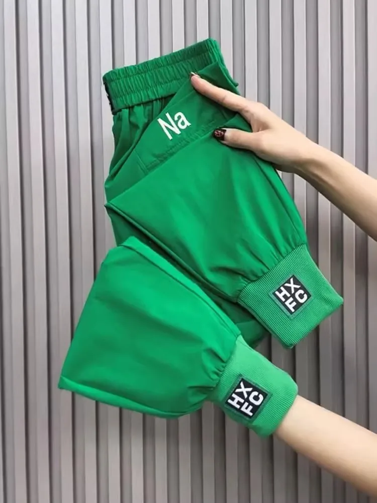Women's Color Hallen Pants Summer New Quick-Drying Casual Pants Fashion Street High Waist Loose Plus Size Cropped Sports Pants