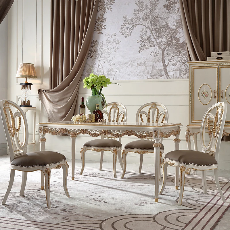for French Style Vintage Dining Room Table Wood Classical Luxury Furniture Dinner Table Dining Room Set