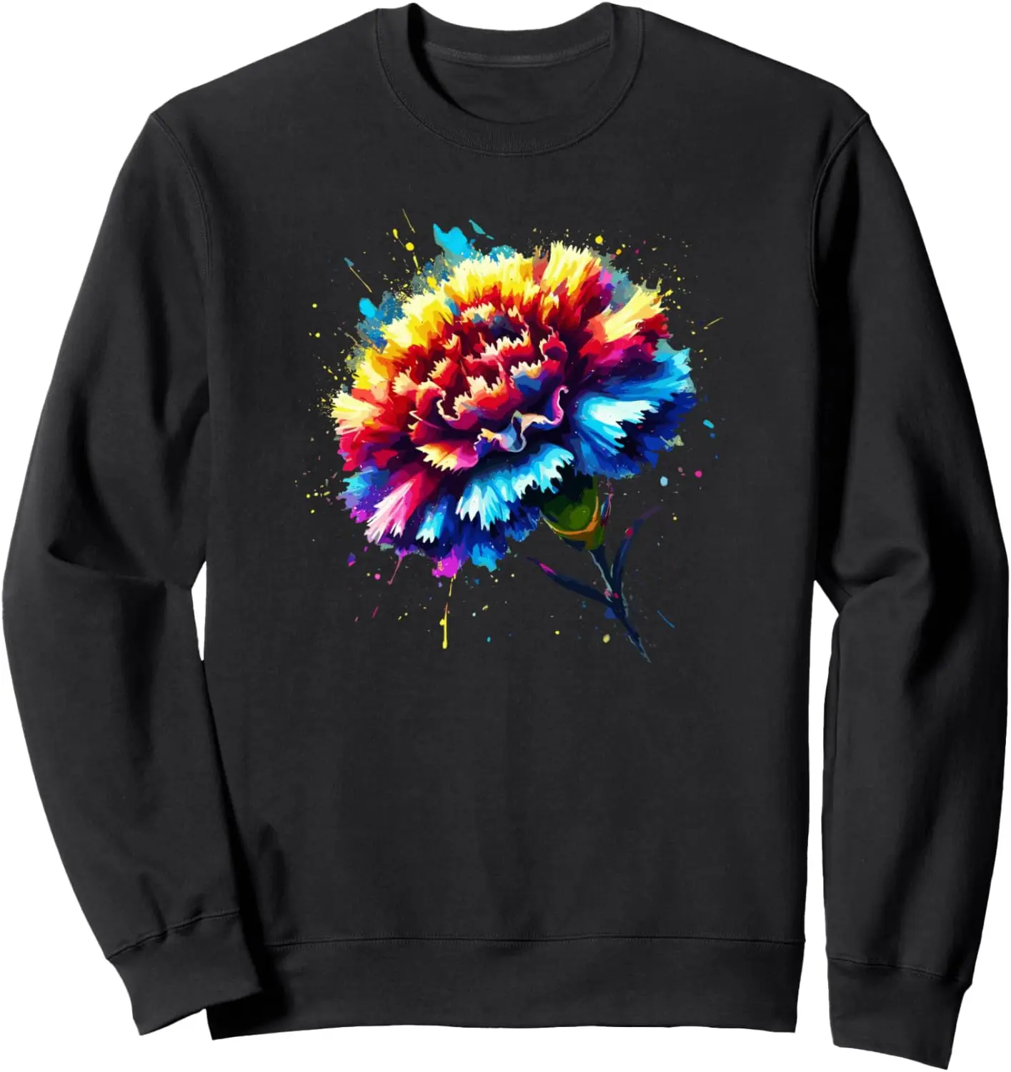 Colorful Splash Art Carnation Flowers Sweatshirt