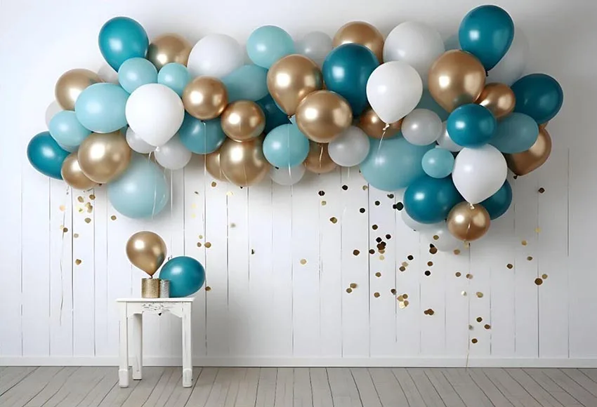 Mehofond-大人の写真の背景、誕生日パーティー、結婚式、ポートレート、背景、写真スタジオ、青と金の風船、白い部屋