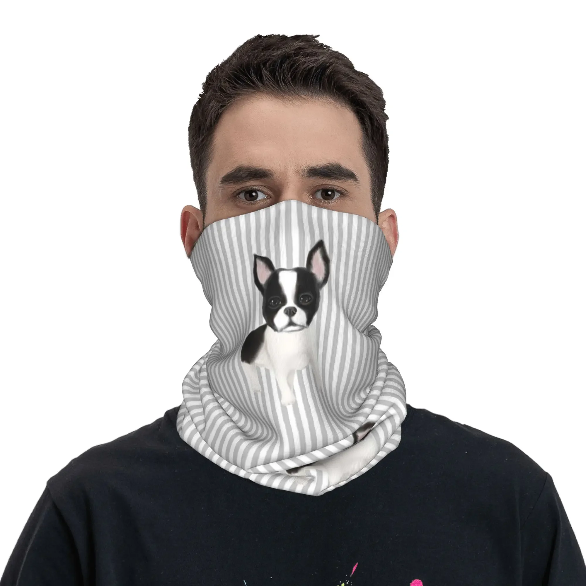 boston terrier Bandana Neck Gaiter Printed Wrap Scarf Multifunction Face Mask Running For Men Women Adult Breathable